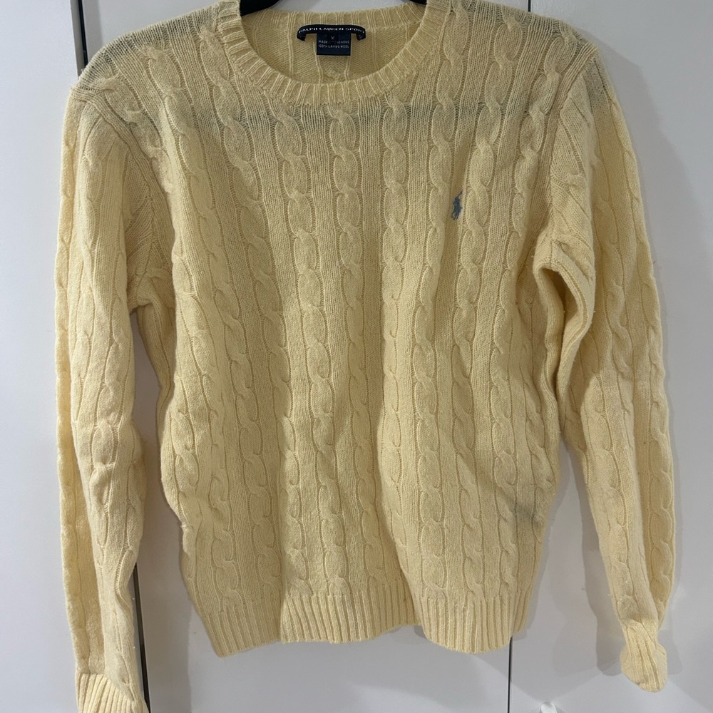 Ralph Lauren Women's Yellow Wool Cable Knit Sweater